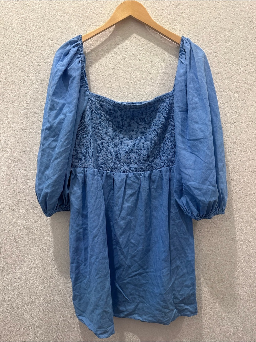 Tuckernuck Blue Smocked Mini Dress Puff Sleeve Square Neck XXXL